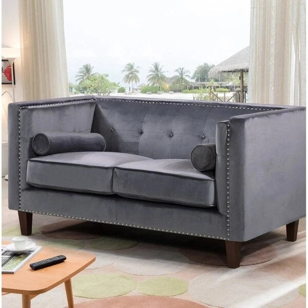Canapé deux places Kittleson Classic Chesterfield à clous décoratifs - Bleu