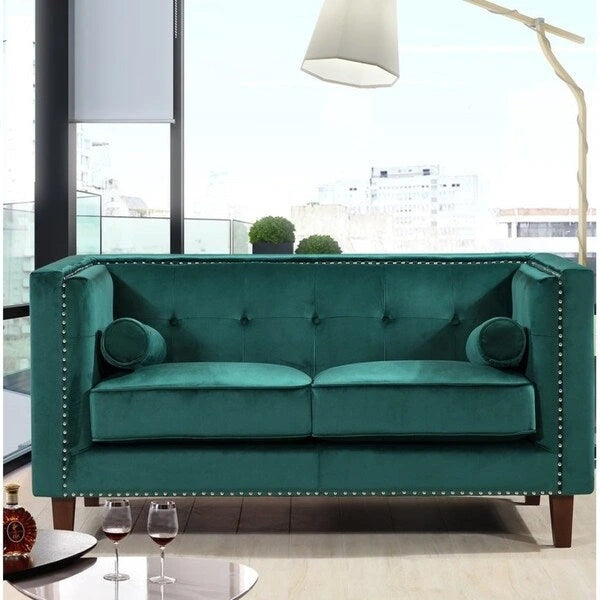 Canapé deux places Kittleson Classic Chesterfield à clous décoratifs - Bleu