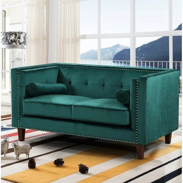 Canapé deux places Kittleson Classic Chesterfield à clous décoratifs - Bleu