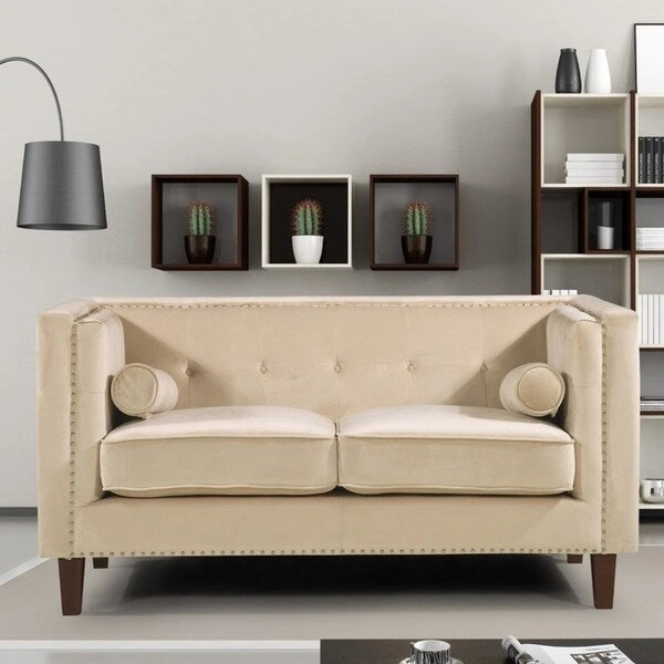 Canapé deux places Kittleson Classic Chesterfield à clous décoratifs - Bleu