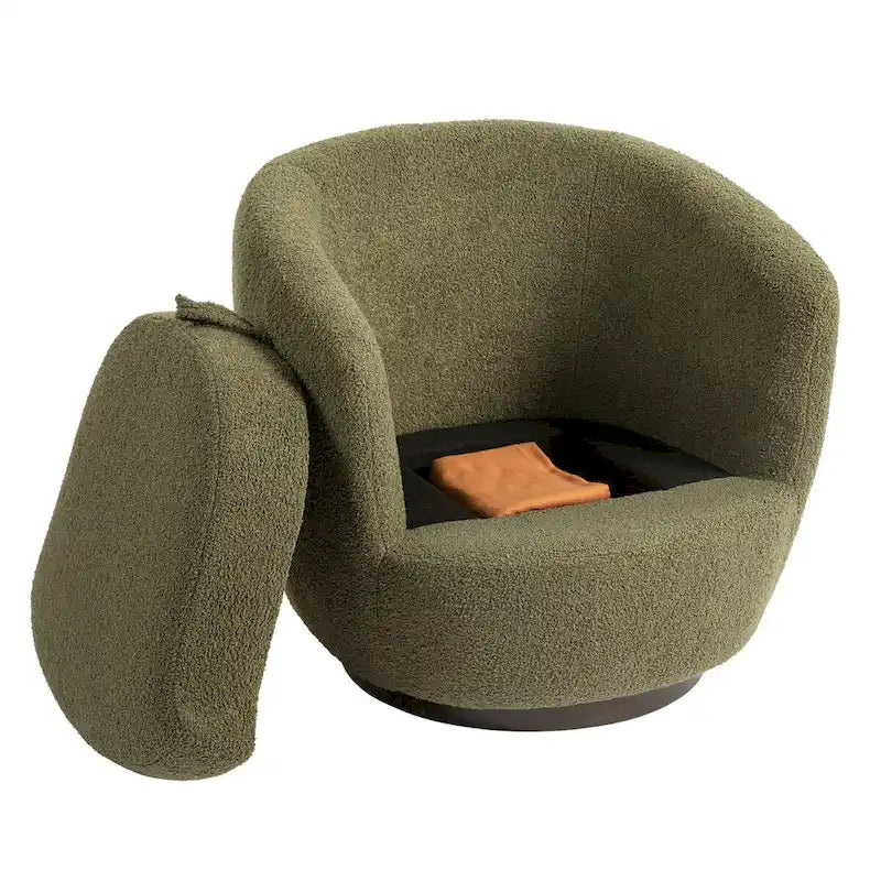 Fauteuil pivotant rembourré avec rangement, chaise d'appoint moderne pour salon, chambre, bureau ou coin lecture