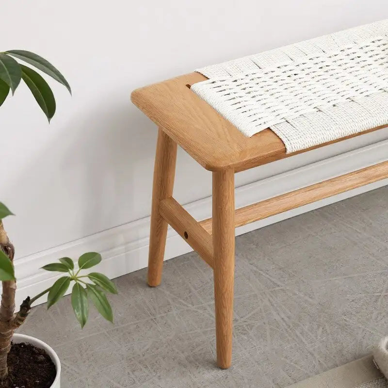 Banc de salle à manger, de lit ou d'entrée en chêne naturel tressé, avec motif tissé, idéal pour la salle à manger, la chambre ou la salle de bain. Convient également pour la chambre et la salle de bain.