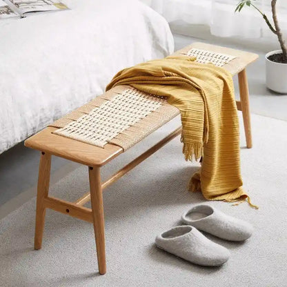 Banc de salle à manger, de lit ou d'entrée en chêne naturel tressé, avec motif tissé, idéal pour la salle à manger, la chambre ou la salle de bain. Convient également pour la chambre et la salle de bain.
