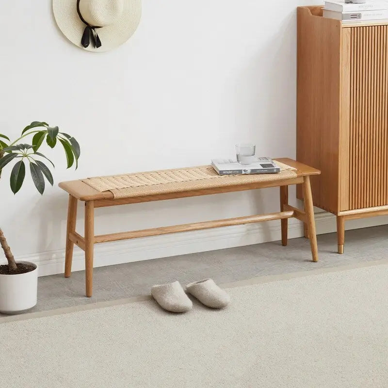 Banc de salle à manger, de lit ou d'entrée en chêne naturel tressé, avec motif tissé, idéal pour la salle à manger, la chambre ou la salle de bain. Convient également pour la chambre et la salle de bain.