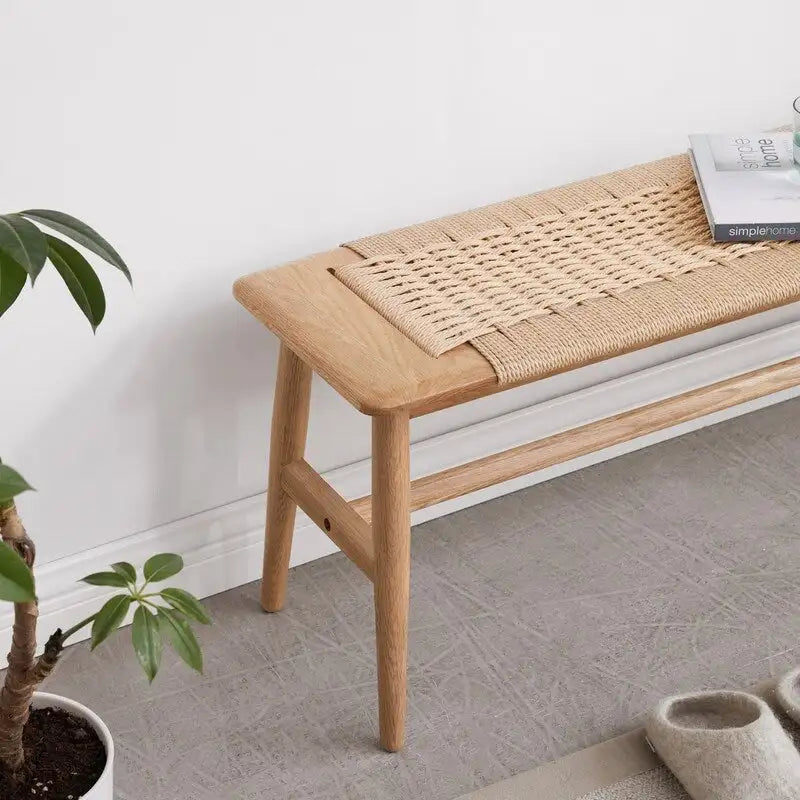 Banc de salle à manger, de lit ou d'entrée en chêne naturel tressé, avec motif tissé, idéal pour la salle à manger, la chambre ou la salle de bain. Convient également pour la chambre et la salle de bain.