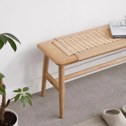 Banc de salle à manger, de lit ou d'entrée en chêne naturel tressé, avec motif tissé, idéal pour la salle à manger, la chambre ou la salle de bain. Convient également pour la chambre et la salle de bain.