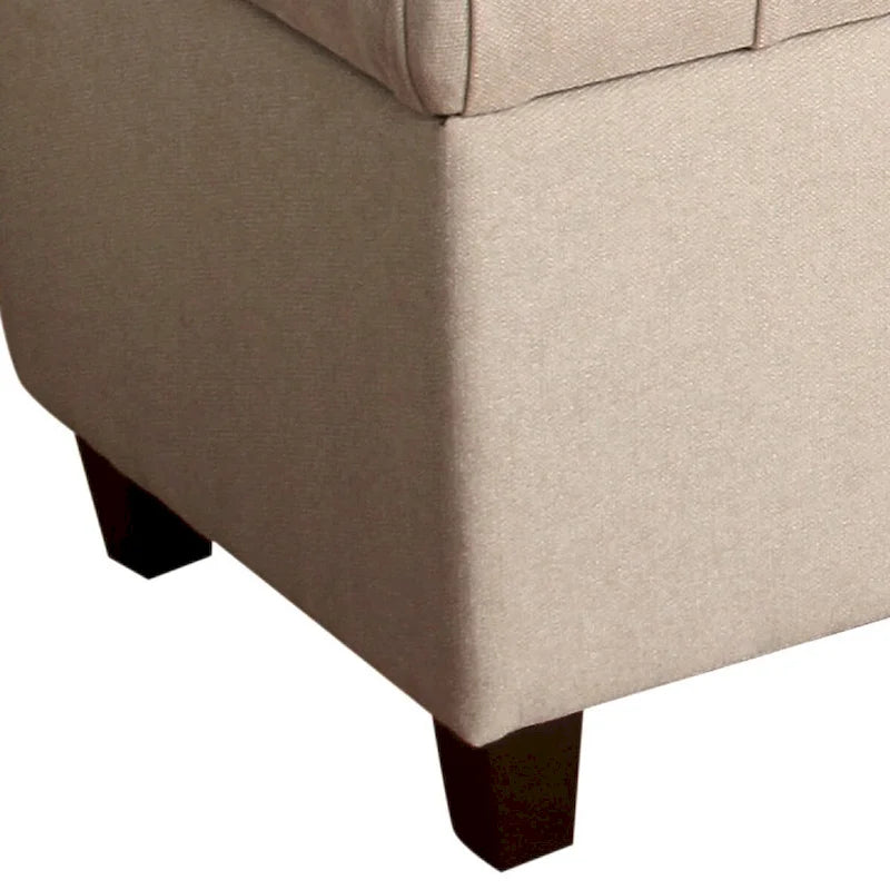 Banc en bois capitonné et recouvert de tissu avec rangement à charnières, crème et marron