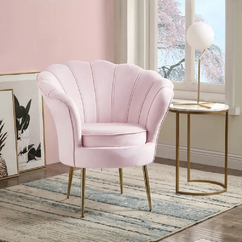 Fauteuil d'appoint cylindrique à dossier festonné en velours et pieds en métal