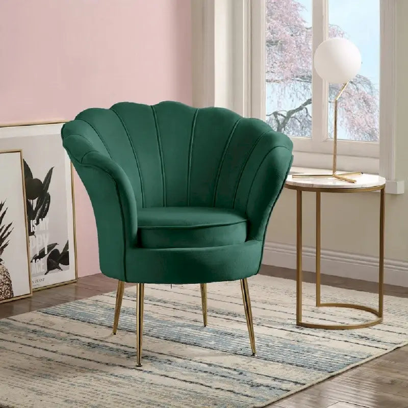 Fauteuil d'appoint cylindrique à dossier festonné en velours et pieds en métal