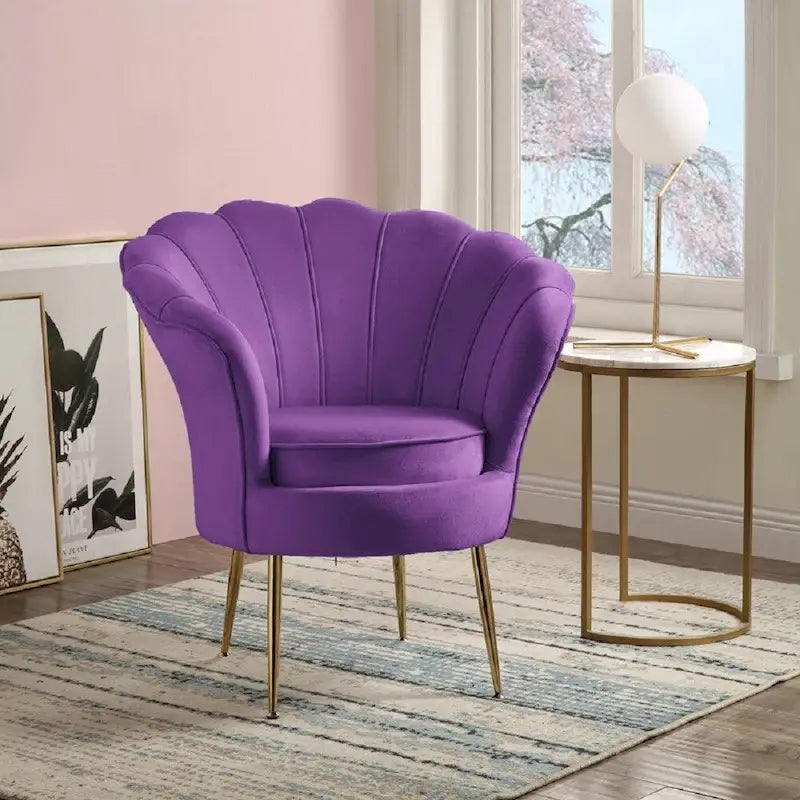 Fauteuil d'appoint cylindrique à dossier festonné en velours et pieds en métal