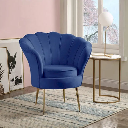 Fauteuil d'appoint cylindrique à dossier festonné en velours et pieds en métal