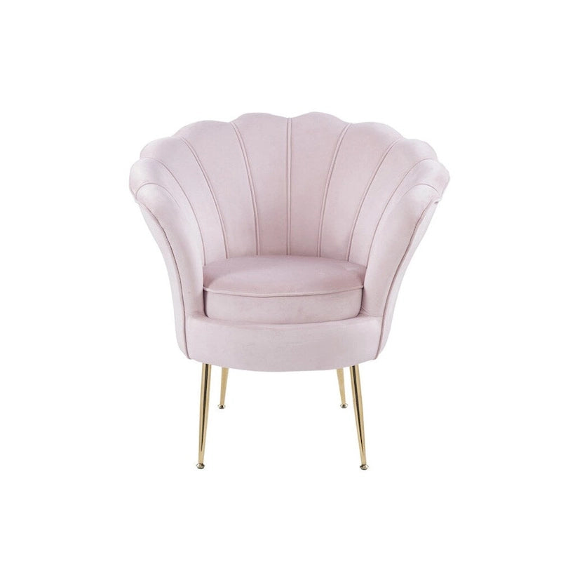 Fauteuil d'appoint cylindrique à dossier festonné en velours et pieds en métal