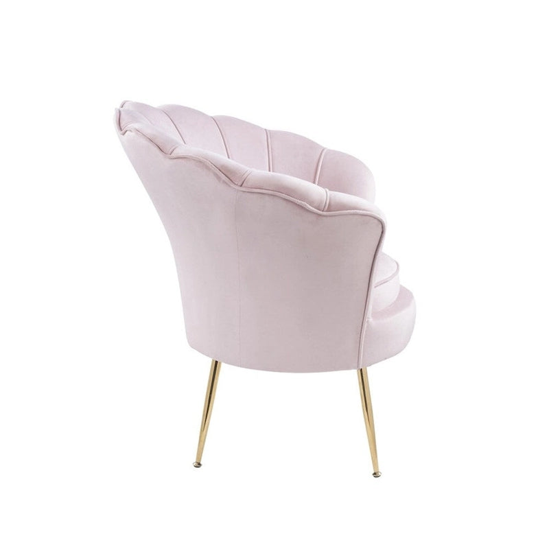 Fauteuil d'appoint cylindrique à dossier festonné en velours et pieds en métal
