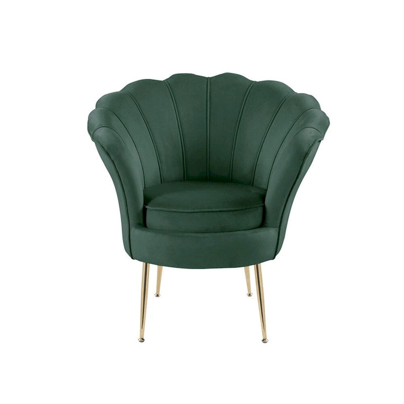 Fauteuil d'appoint cylindrique à dossier festonné en velours et pieds en métal