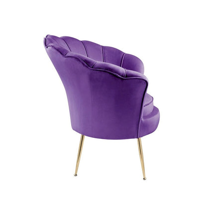 Fauteuil d'appoint cylindrique à dossier festonné en velours et pieds en métal
