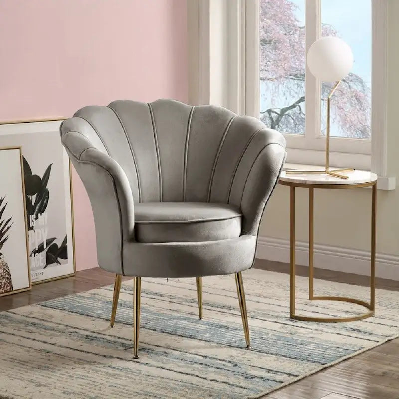 Fauteuil d'appoint cylindrique à dossier festonné en velours et pieds en métal