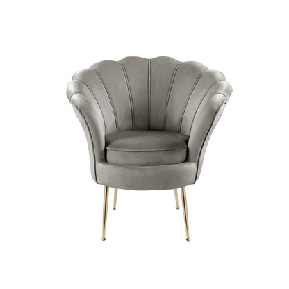 Fauteuil d'appoint cylindrique à dossier festonné en velours et pieds en métal