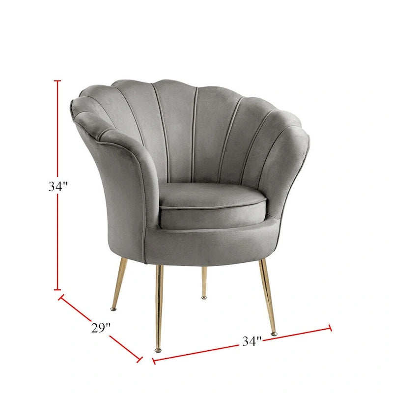 Fauteuil d'appoint cylindrique à dossier festonné en velours et pieds en métal