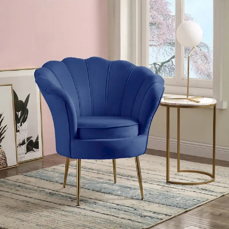 Fauteuil d'appoint cylindrique à dossier festonné en velours et pieds en métal