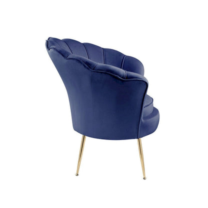 Fauteuil d'appoint cylindrique à dossier festonné en velours et pieds en métal