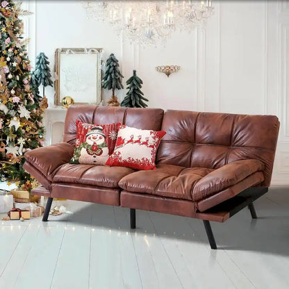 Canapé-lit convertible futon avec accoudoirs réglables, idéal pour studio, appartement, bureau et petits espaces.