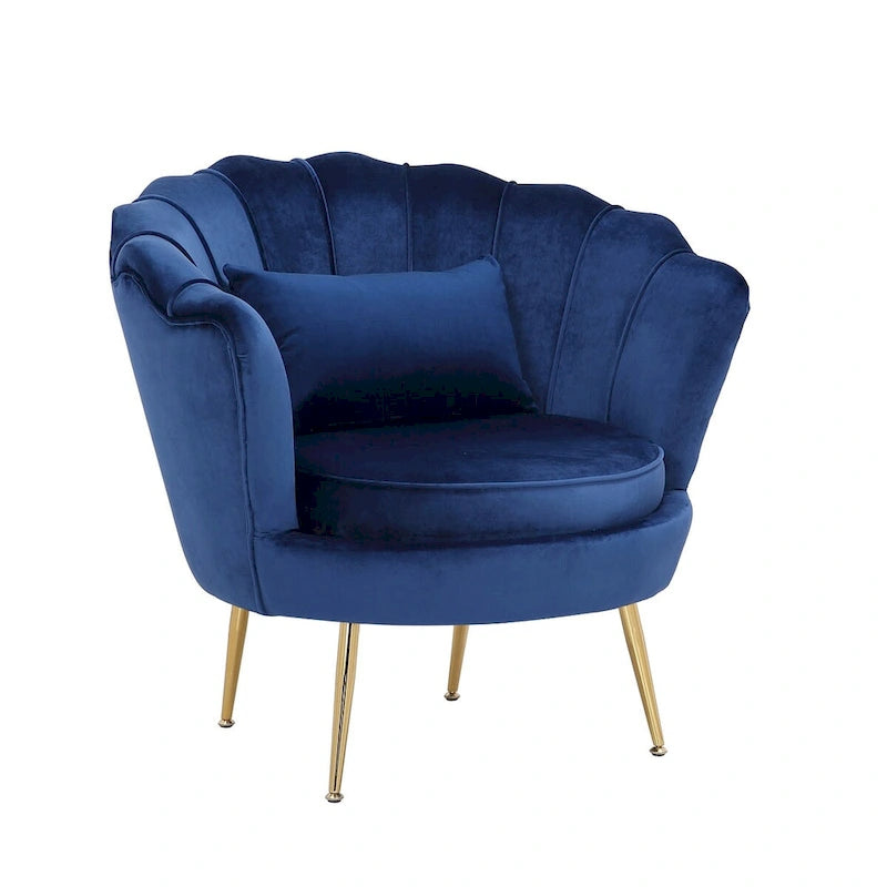 Fauteuil lounge en velours bleu - 74 cm (H) x 83 cm (L) x 80 cm (P)