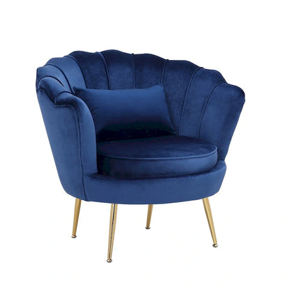 Fauteuil lounge en velours bleu - 74 cm (H) x 83 cm (L) x 80 cm (P)