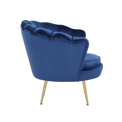 Fauteuil lounge en velours bleu - 74 cm (H) x 83 cm (L) x 80 cm (P)