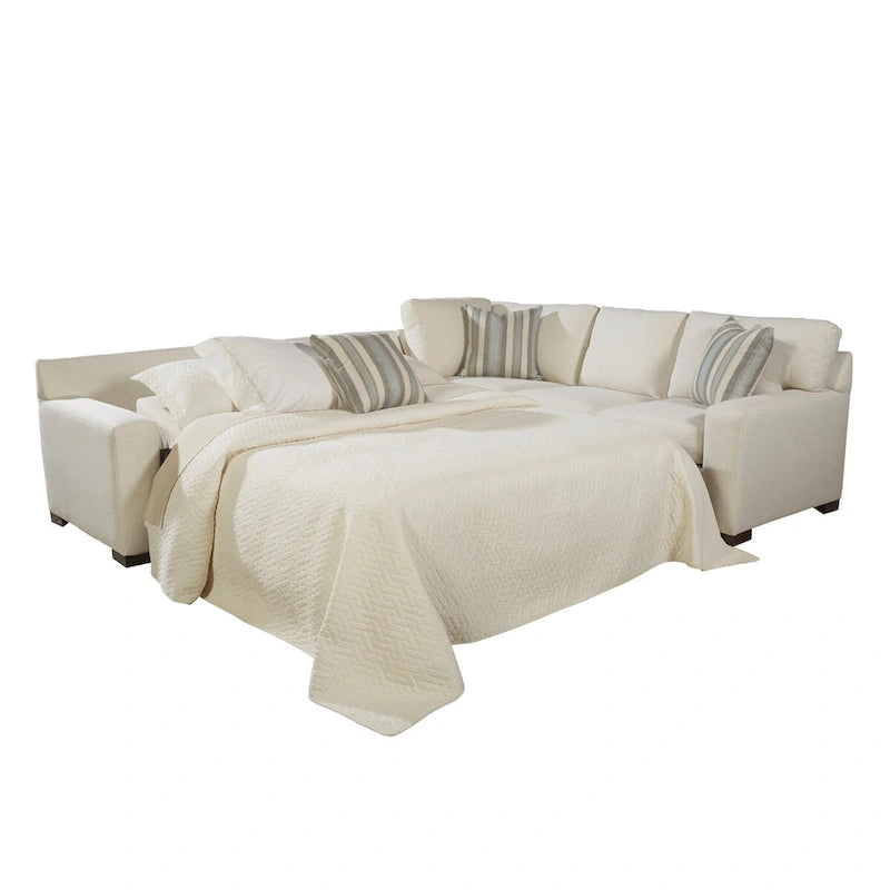 Canapé-lit d'angle Kobe couleur crème avec matelas Queen en mousse à mémoire de forme et gel