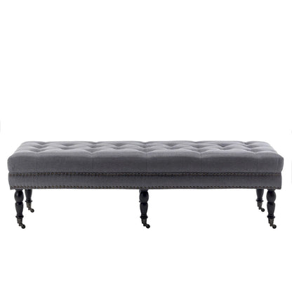 Banc d'appoint en tissu Juna de Porthos Home avec pieds et roulettes en bois d'hévéa