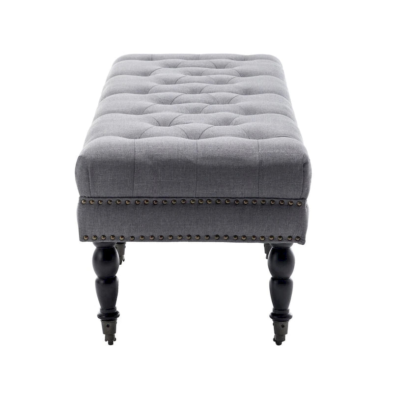 Banc d'appoint en tissu Juna de Porthos Home avec pieds et roulettes en bois d'hévéa