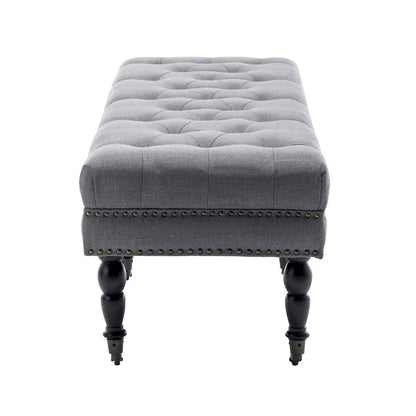 Banc d'appoint en tissu Juna de Porthos Home avec pieds et roulettes en bois d'hévéa