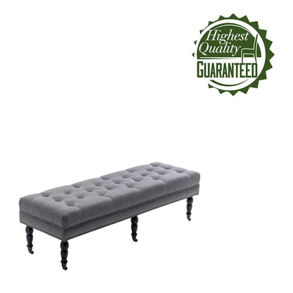 Banc d'appoint en tissu Juna de Porthos Home avec pieds et roulettes en bois d'hévéa