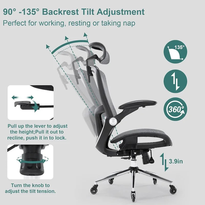 Chaise de bureau en maille, chaises de bureau pour la maison avec assise haute
