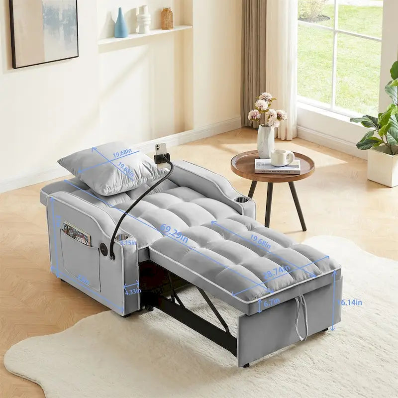 Canapé-lit convertible avec port USB et porte-gobelets