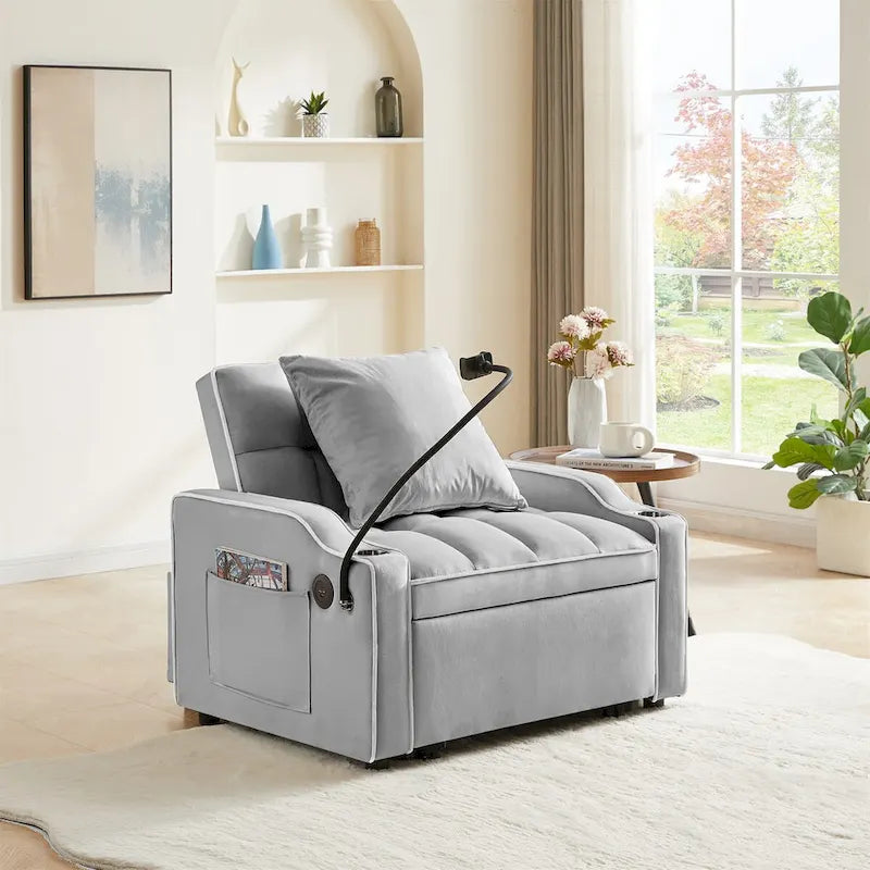 Canapé-lit convertible avec port USB et porte-gobelets