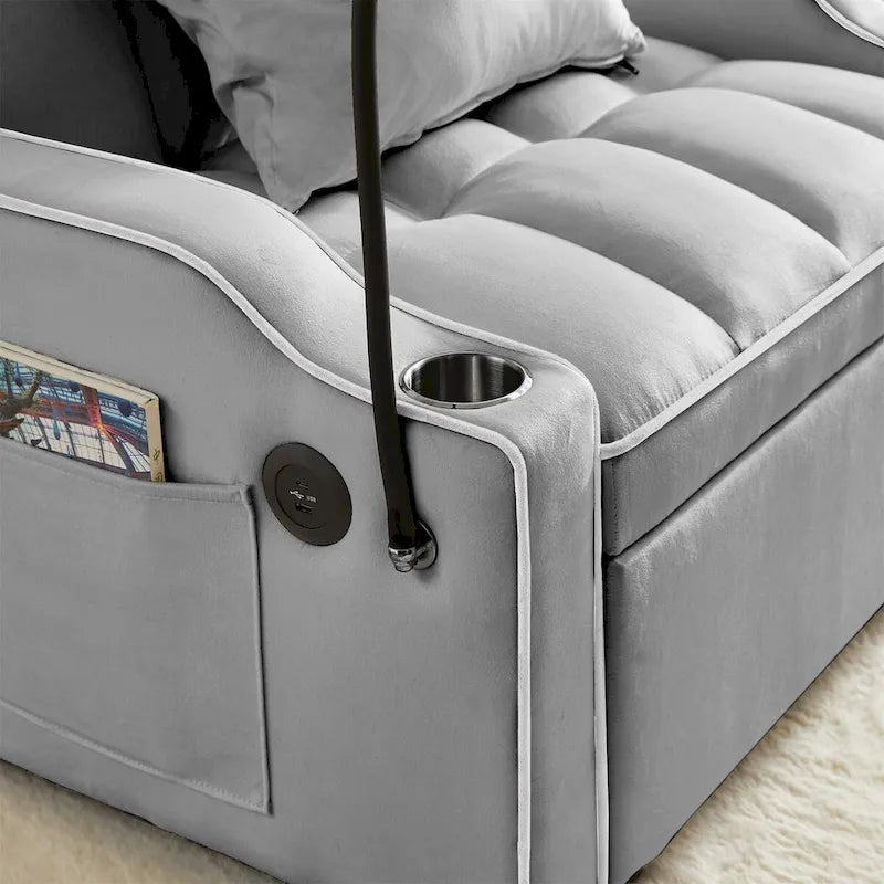 Canapé-lit convertible avec port USB et porte-gobelets