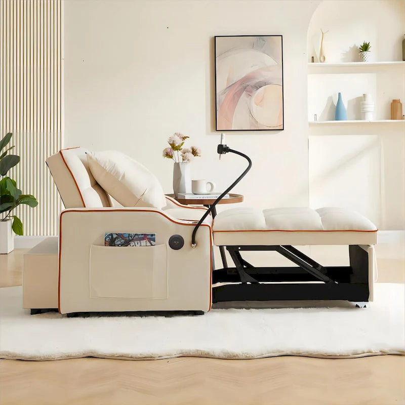 Canapé-lit convertible avec port USB et porte-gobelets