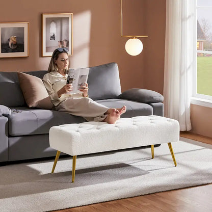 Yaheetech Repose-pieds capitonné en velours, pouf, table et banc - 451617