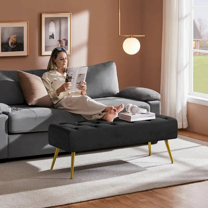Yaheetech Repose-pieds capitonné en velours, pouf, table et banc - 451617