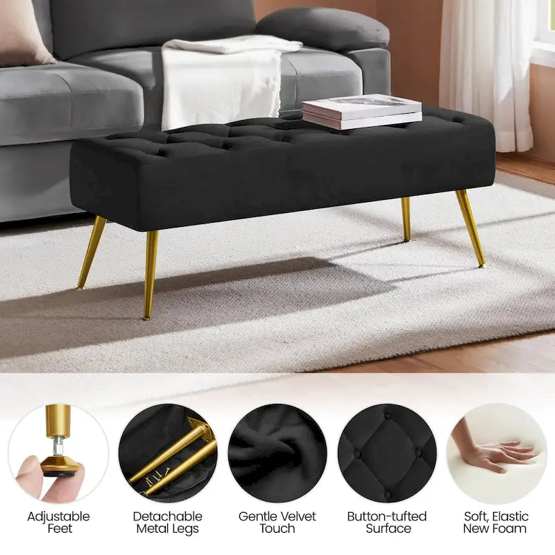 Yaheetech Repose-pieds capitonné en velours, pouf, table et banc - 451617