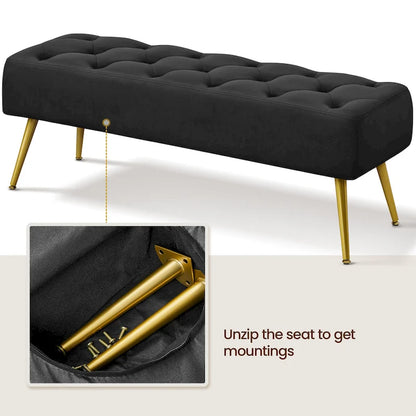 Yaheetech Repose-pieds capitonné en velours, pouf, table et banc - 451617