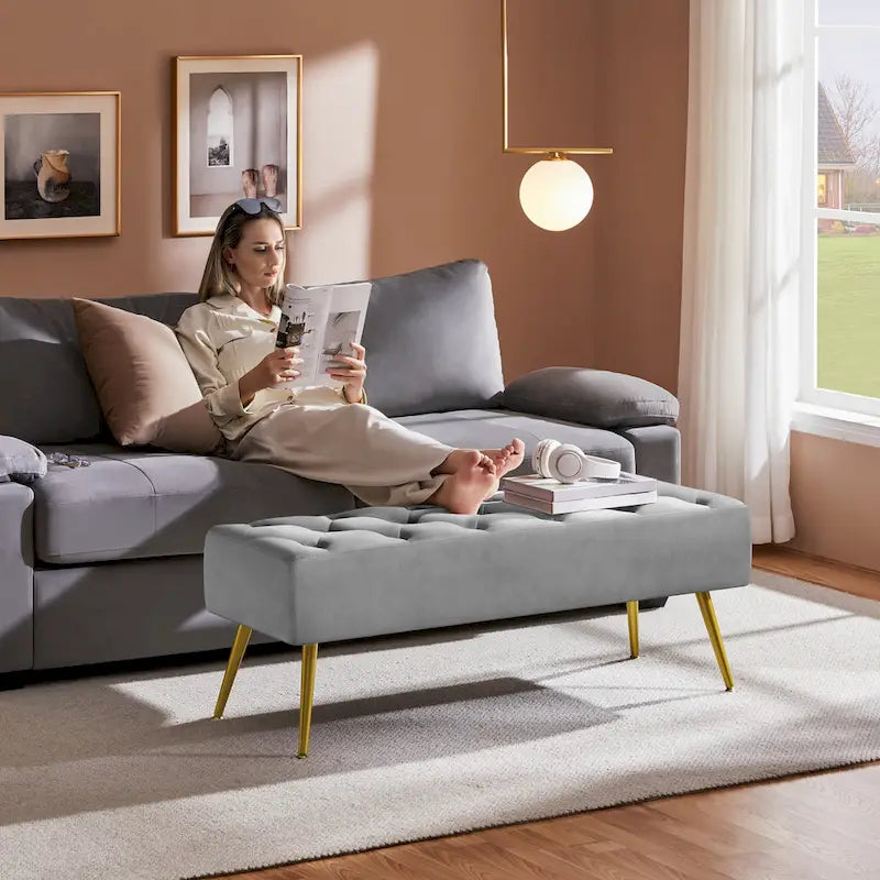 Yaheetech Repose-pieds capitonné en velours, pouf, table et banc - 451617