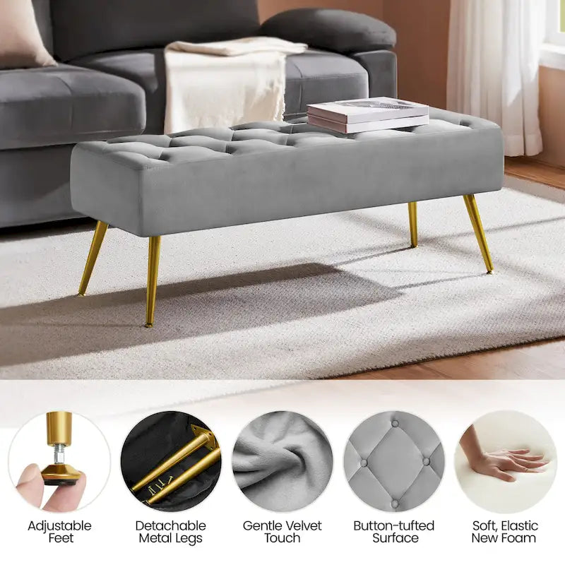 Yaheetech Repose-pieds capitonné en velours, pouf, table et banc - 451617