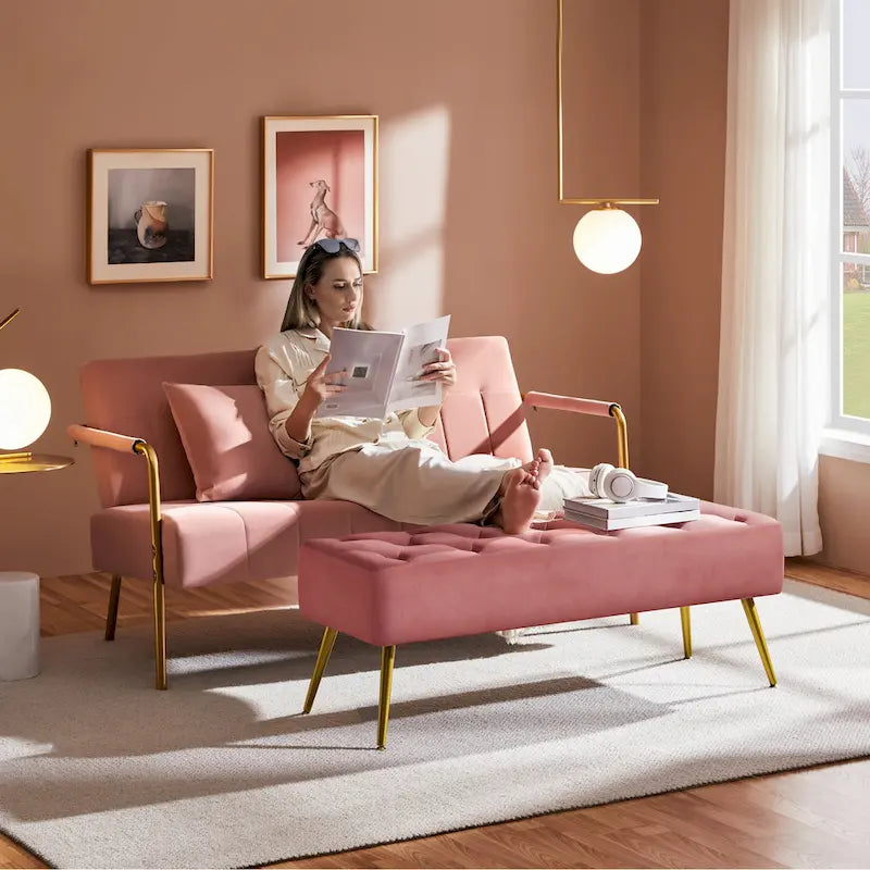 Yaheetech Repose-pieds capitonné en velours, pouf, table et banc - 451617