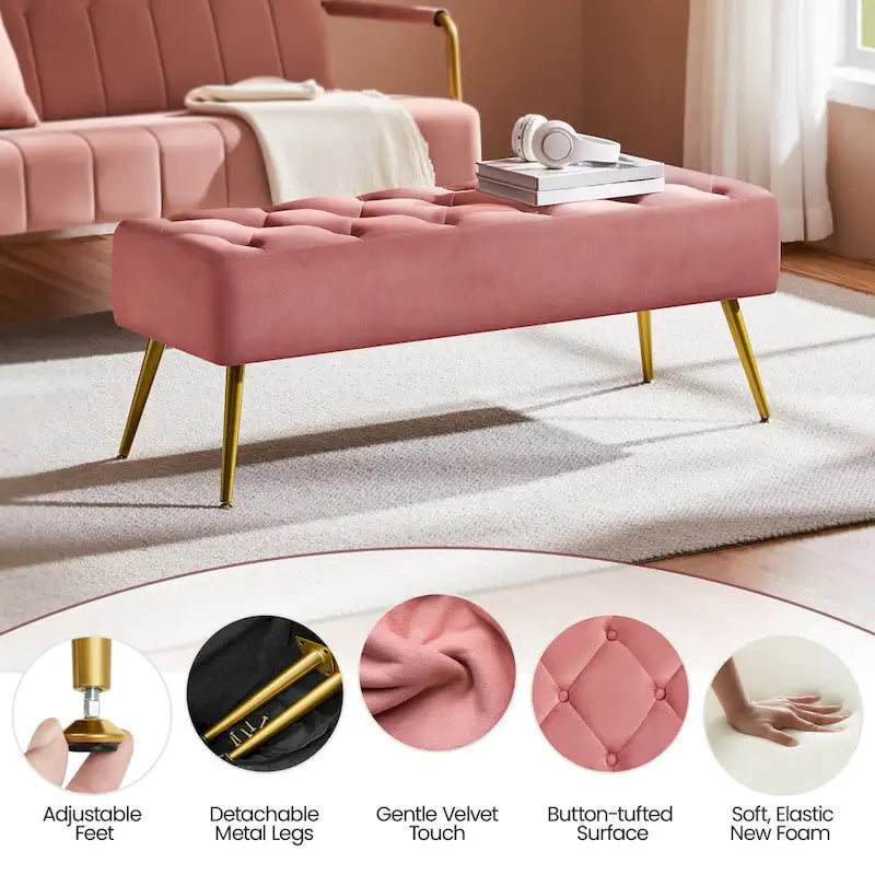 Yaheetech Repose-pieds capitonné en velours, pouf, table et banc - 451617