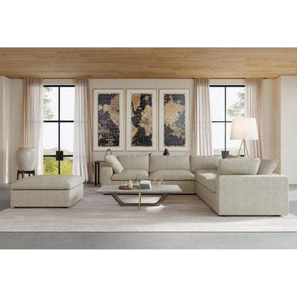 Canapé d'angle modulable Cloud, 6 places, avec coussins et pouf.