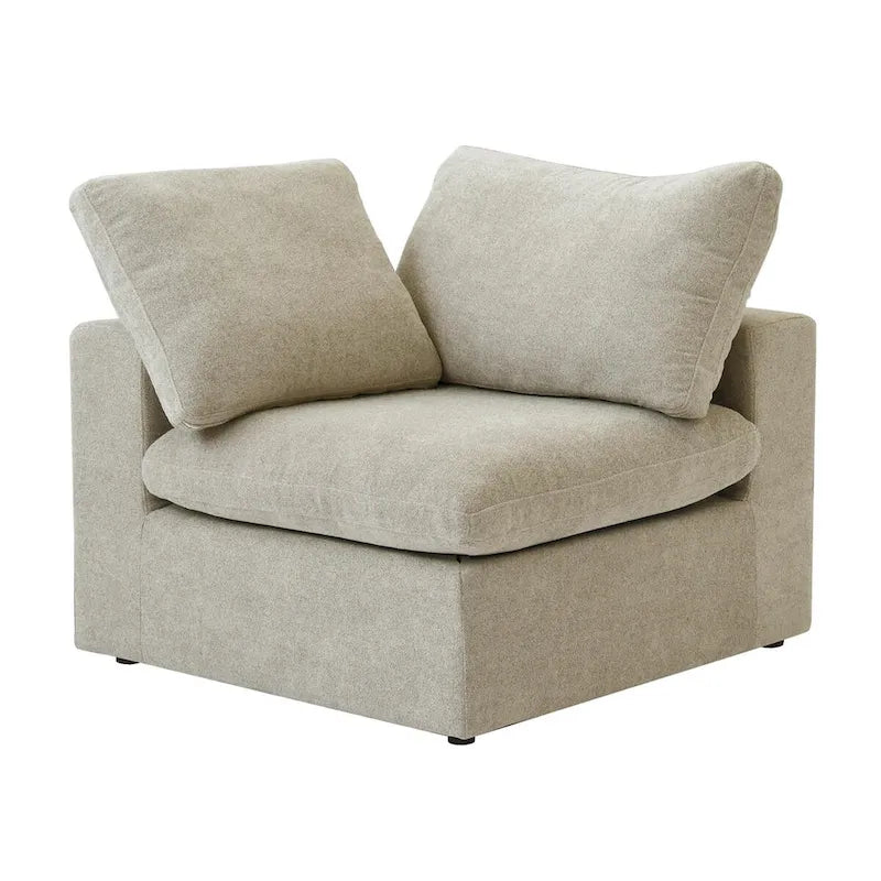 Canapé d'angle modulable Cloud, 6 places, avec coussins et pouf.