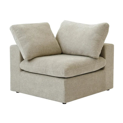 Canapé d'angle modulable Cloud, 6 places, avec coussins et pouf.