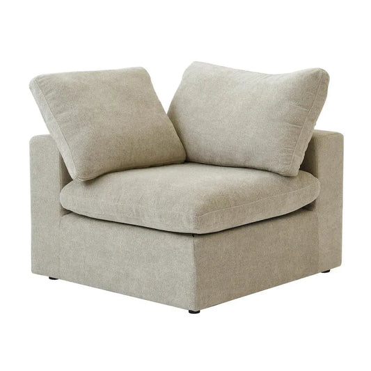 Canapé d'angle modulable Cloud, 6 places, avec coussins et pouf.